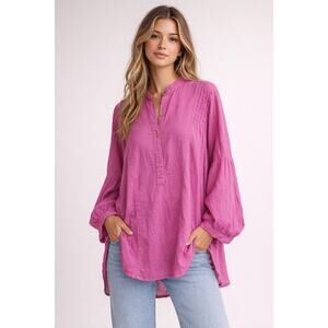 Free People Intimately Pink Tunic Blouse Women’s Size Medium Pintuck Boho Flowy